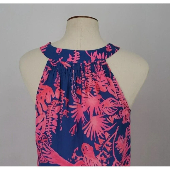 Lilly Pulitzer Silk Fushia Navy Bird Print Sleeveless Blouse High Low XS Preppy - Picture 6 of 12